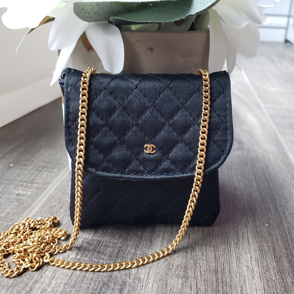 AUTHENTIC Vintage Chanel Black Quilted Micro Purse